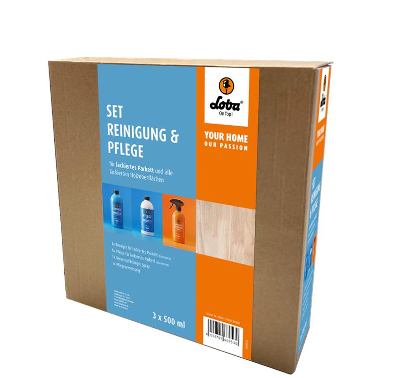 LOBA Reinigungs- und Pflegeset für lackiertes Parkett | | Set mit Holz-Reiniger, Pflege & Universalreiniger | pH-Neutral & Schlierenfrei | Pflege für Parkett-Boden, Laminat & Holz-Boden