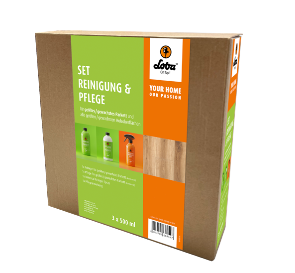 LOBA Reinigungs- und Pflegeset für geölte & gewachste Böden | Set mit Holz-Reiniger, Pflege & Universalreiniger | pH-Neutral & Schlierenfrei | Pflege für Parkett-Boden, Laminat & Holz-Boden