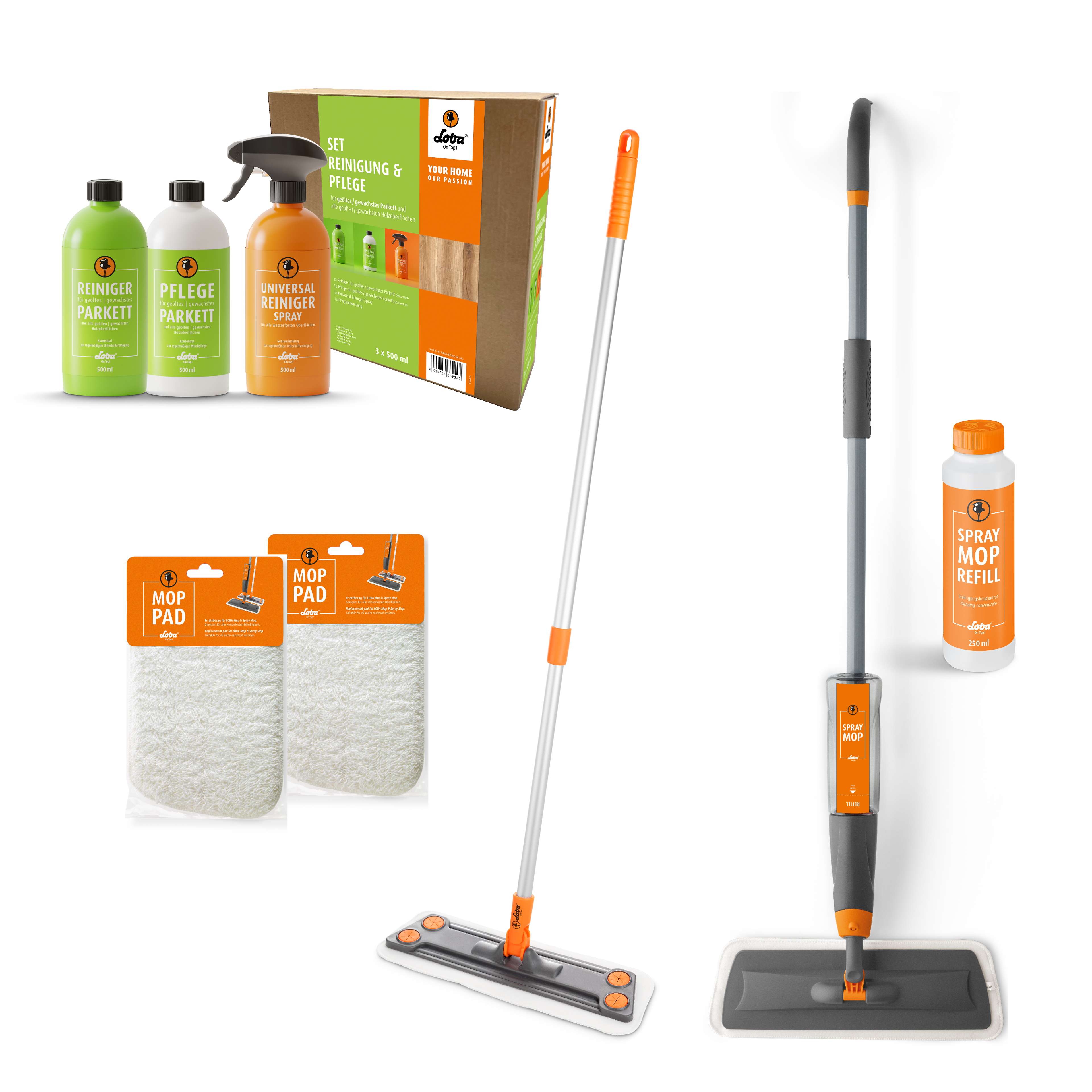 SET Reinigung und Pflege für geölte/gewachste Böden  + Wischmop + 2 Mop Pads + SprayMop