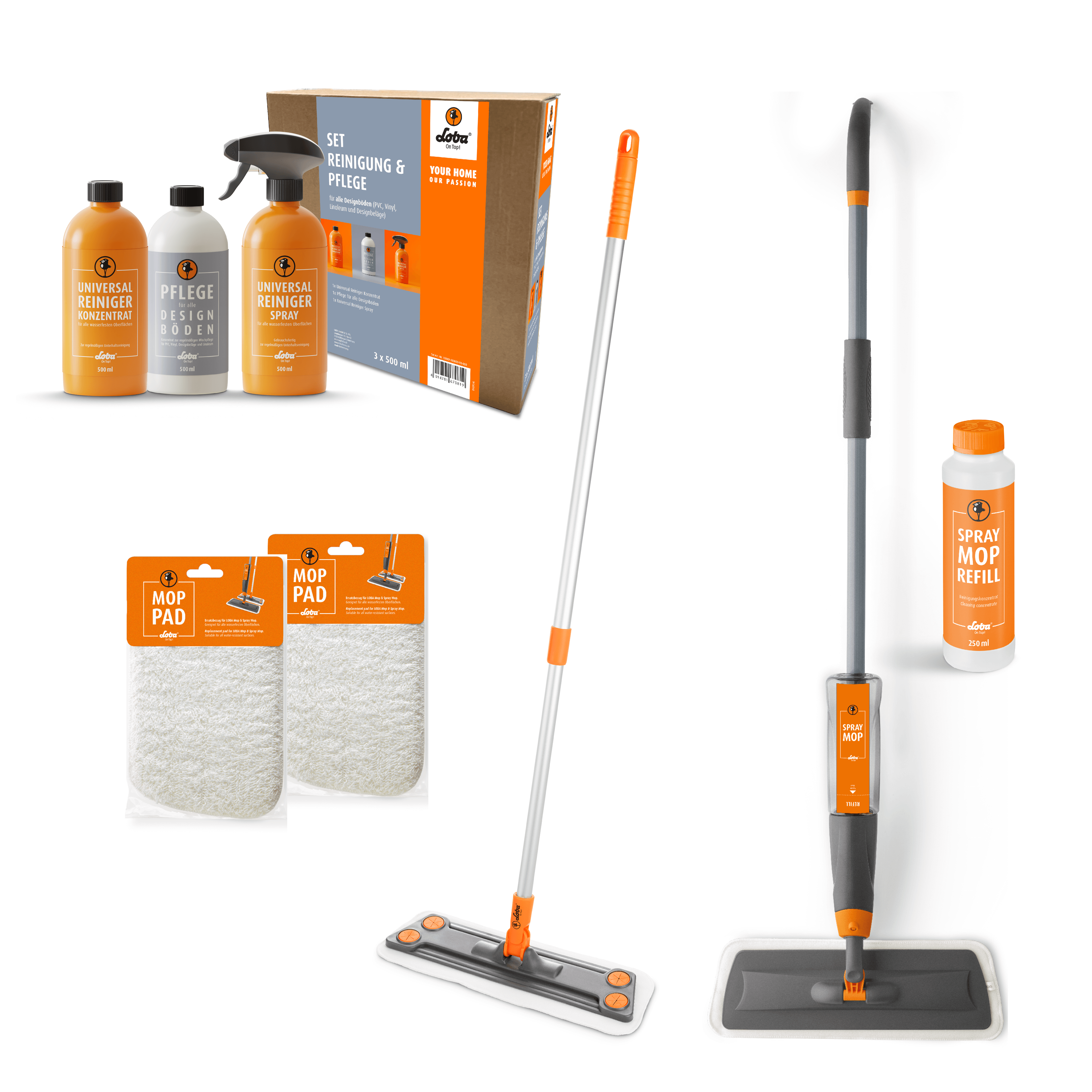 SET Reinigung und Pflege für Designböden + Wischmop + 2 Mop Pads + SprayMop
