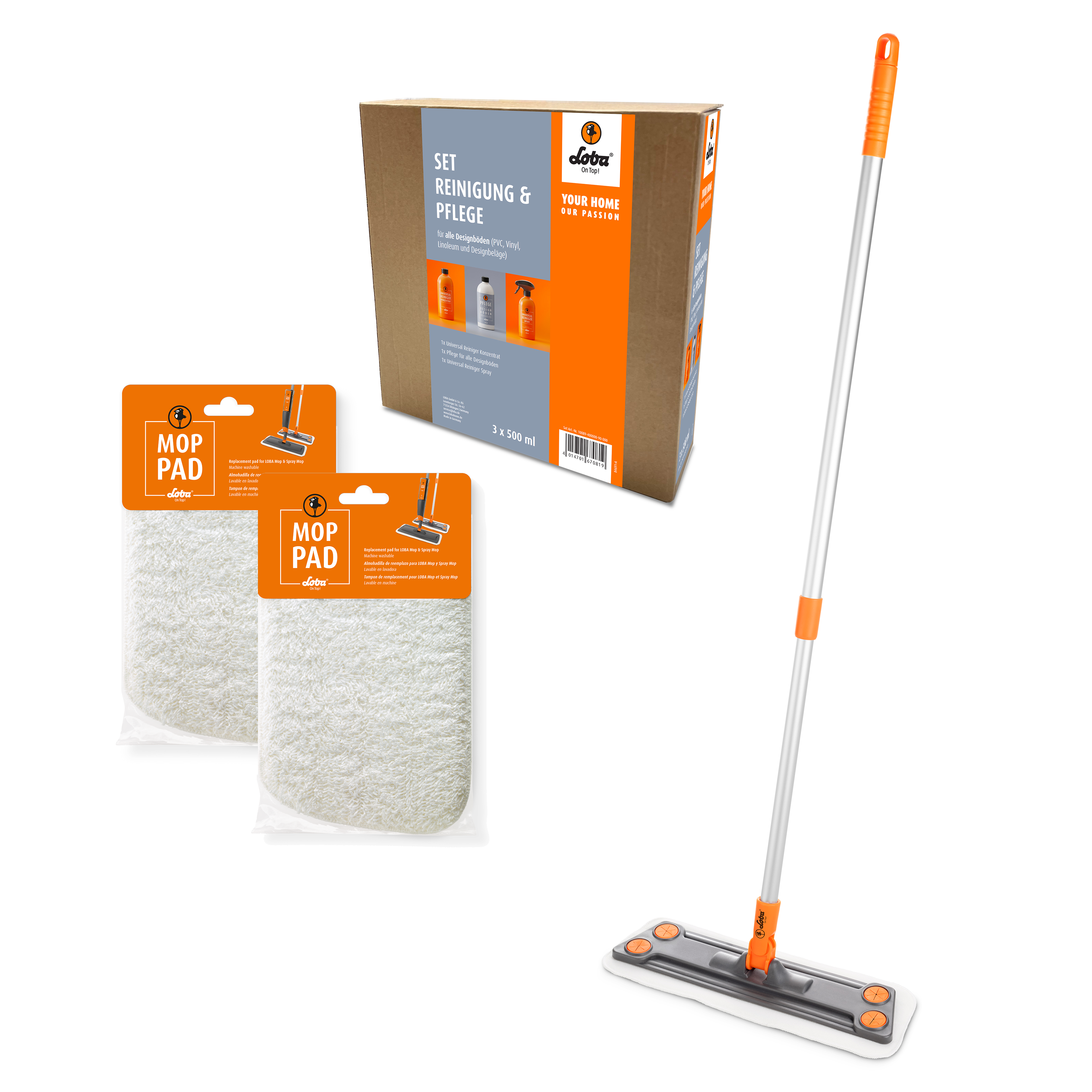 SET Reinigung und Pflege für Designböden + Wischmop + 2 Mop Pads