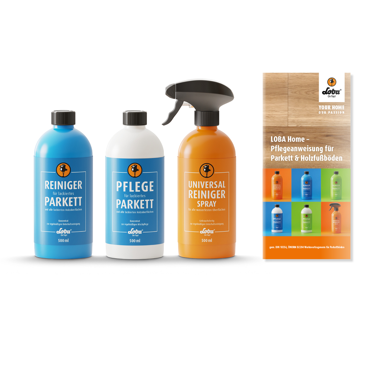 LOBA Reinigungs- und Pflegeset für lackiertes Parkett | | Set mit Holz-Reiniger, Pflege & Universalreiniger | pH-Neutral & Schlierenfrei | Pflege für Parkett-Boden, Laminat & Holz-Boden